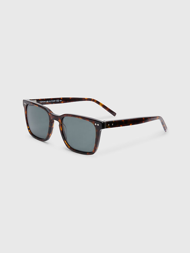 brown rechteckige sonnenbrille mit nieten-detail für herren - tommy hilfiger