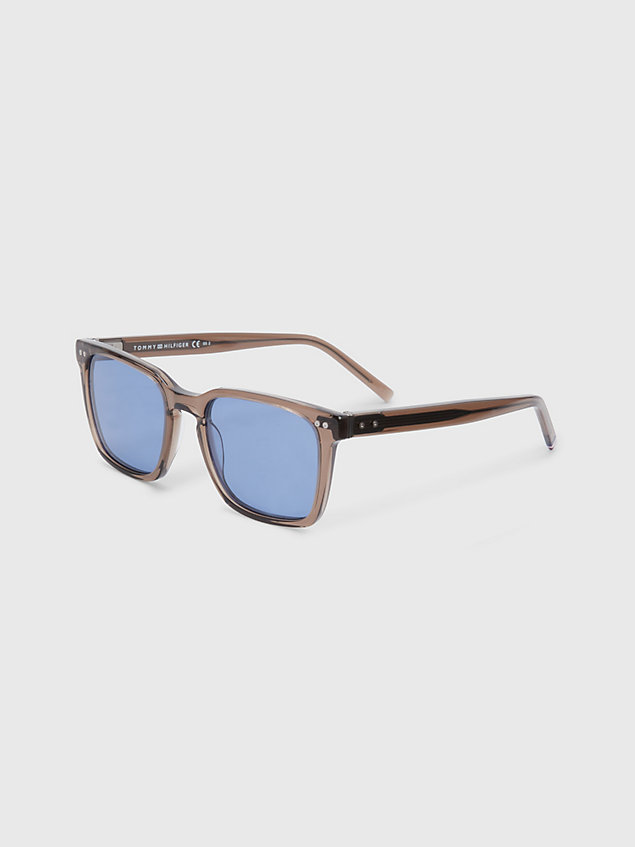 brown rechteckige sonnenbrille mit nieten-detail für herren - tommy hilfiger