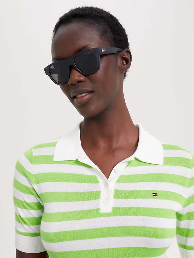 black polarised rectangular sunglasses for unisex tommy hilfiger