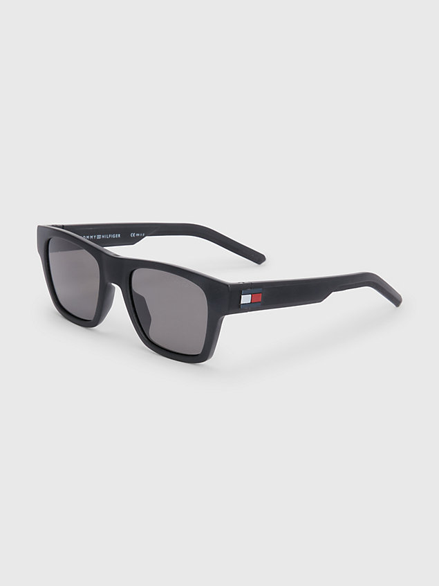 black prostokątne okulary przeciwsłoneczne dla unisex - tommy hilfiger