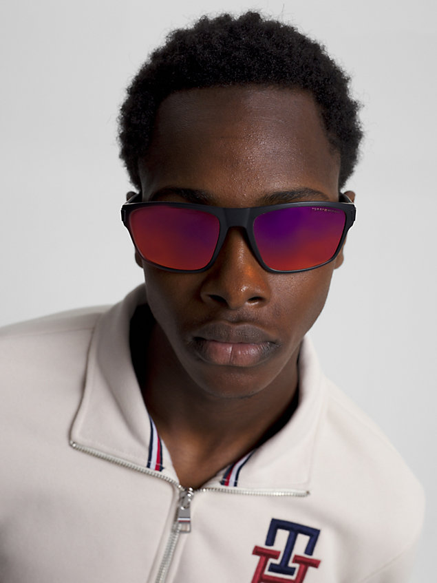 black polarised rectangular sunglasses for men tommy hilfiger