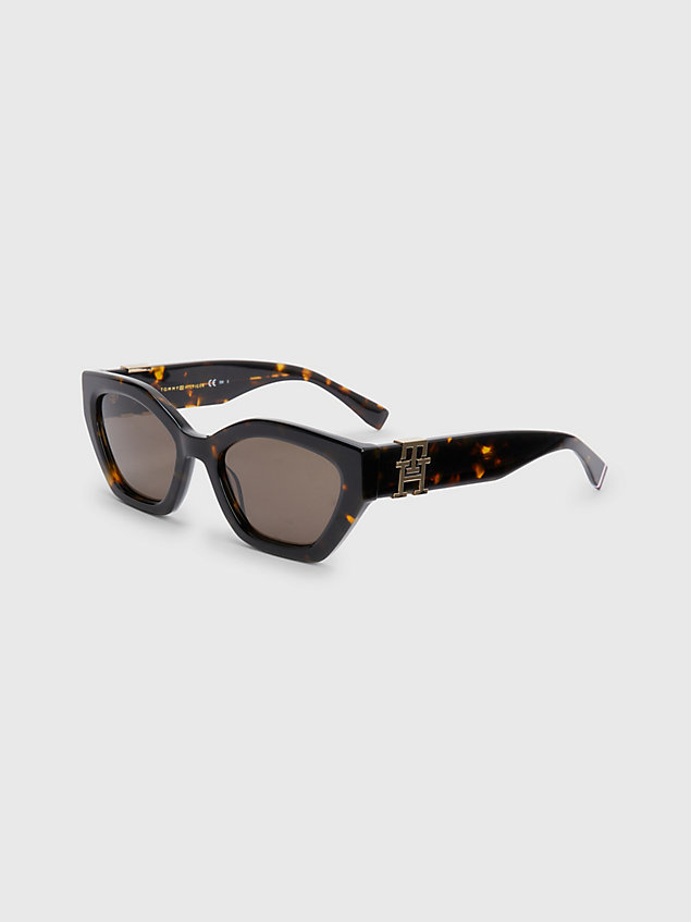 brown cat-eye-sonnenbrille mit monogramm für damen - tommy hilfiger
