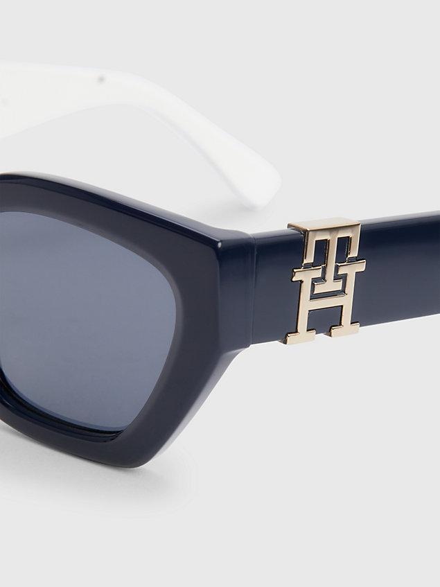 blue cat-eye-sonnenbrille mit monogramm für damen - tommy hilfiger