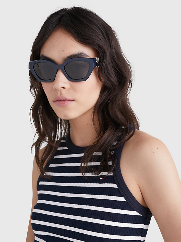 lunettes de soleil cat-eye à monogramme blue pour femmes tommy hilfiger