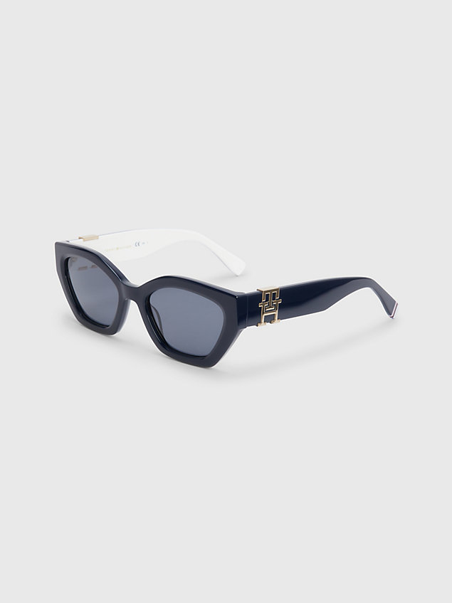 blue cat-eye-sonnenbrille mit monogramm für damen - tommy hilfiger