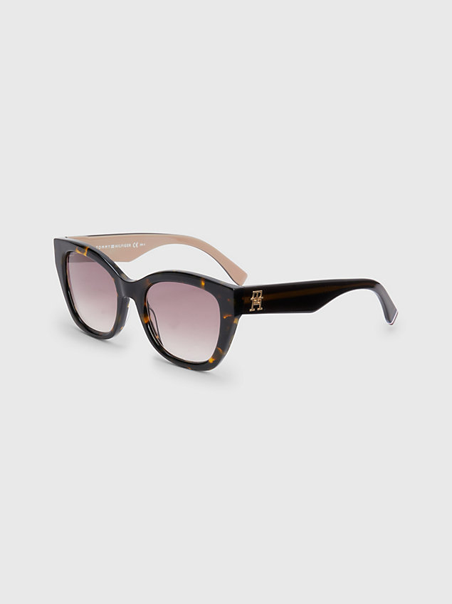 brown chunky monogram cat-eye sunglasses for women tommy hilfiger