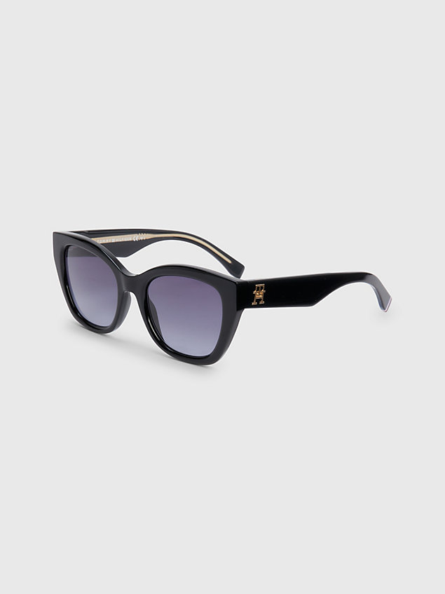 black klobige cat-eye-sonnenbrille mit monogramm für damen - tommy hilfiger