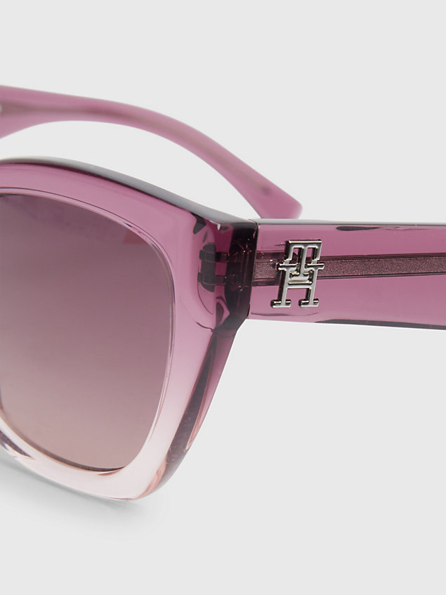 purple klobige cat-eye-sonnenbrille mit monogramm für damen - tommy hilfiger