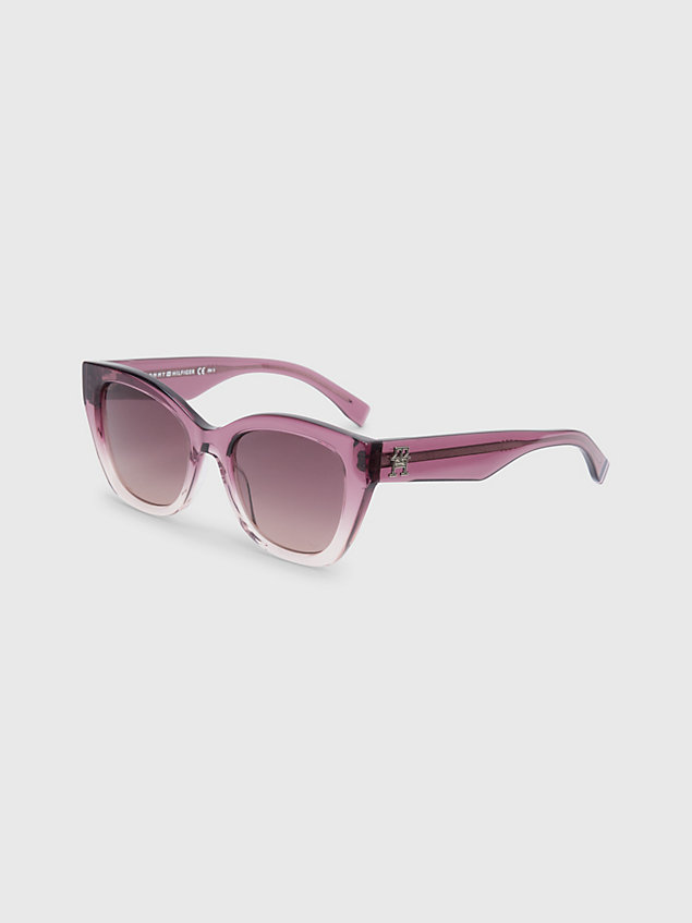 purple klobige cat-eye-sonnenbrille mit monogramm für damen - tommy hilfiger