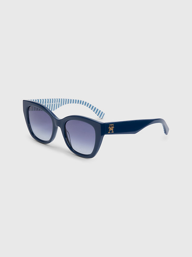 blue chunky cat-eye-zonnebril met monogram voor dames - tommy hilfiger