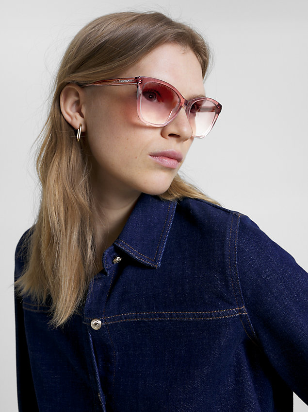 pink oversized cat-eye sunglasses for women tommy hilfiger