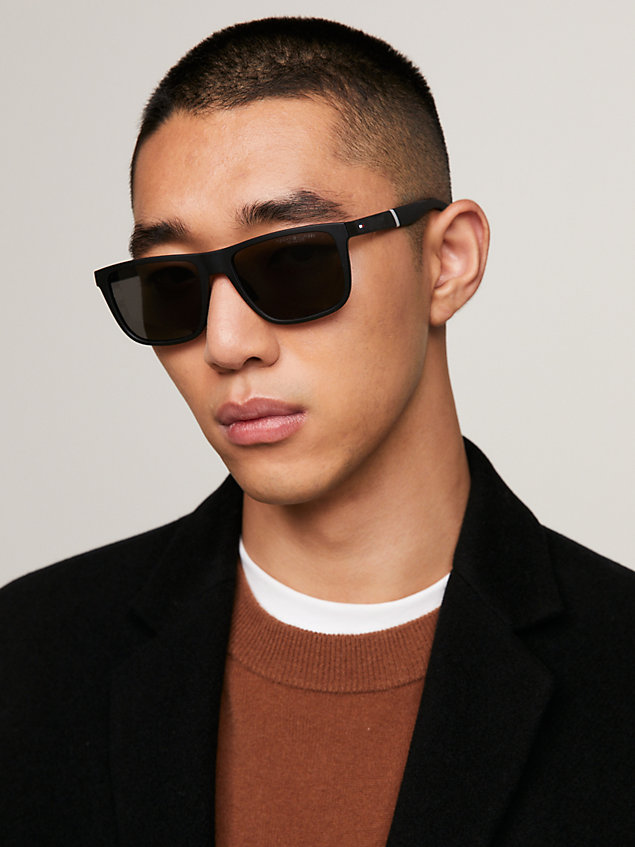 black polo pique texture rectangular sunglasses for men tommy hilfiger