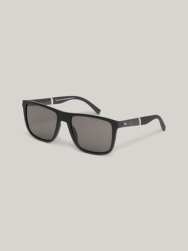 black vierkante zonnebril met polo piquétextuur voor heren - tommy hilfiger