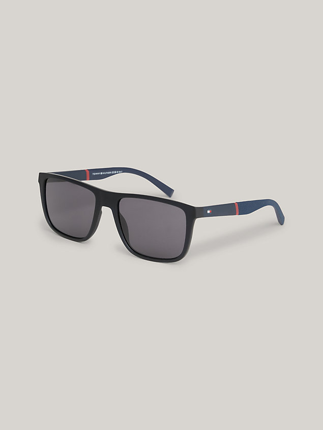 blue rechteckige sonnenbrille mit piqué-struktur für herren - tommy hilfiger