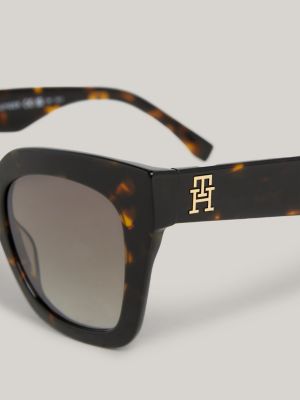 brown oversize butterfly-sonnenbrille mit th-monogramm für damen - tommy hilfiger
