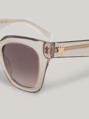 beige oversize butterfly-sonnenbrille mit th-monogramm für damen - tommy hilfiger