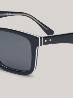 blue rechteckige sonnenbrille mit nietendetails für herren - tommy hilfiger