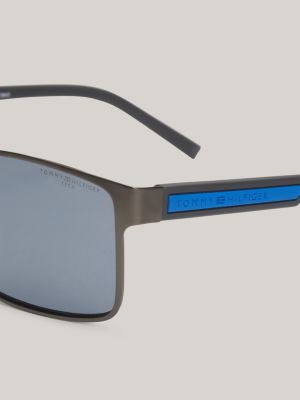Contrast Logo Mirror Rectangular Sunglasses Grey Tommy Hilfiger