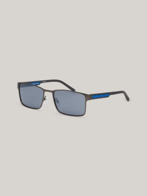 Contrast Logo Mirror Rectangular Sunglasses, Grey