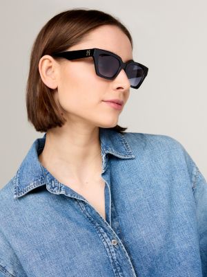 Narrow Rectangular Cat-Eye Sunglasses | Black | Tommy Hilfiger