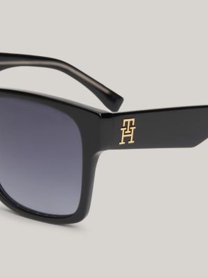 black quadratische oversize-sonnenbrille mit th-monogramm für damen - tommy hilfiger