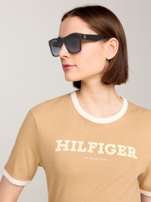 Quadratische Oversize-Sonnenbrille mit TH-Monogramm | Schwarz 