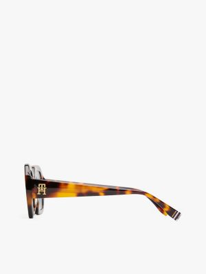 lunettes de soleil hexagonales à monogramme marron pour femmes tommy hilfiger