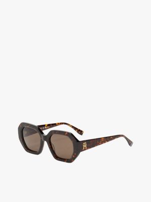 lunettes de soleil hexagonales à monogramme marron pour femmes tommy hilfiger