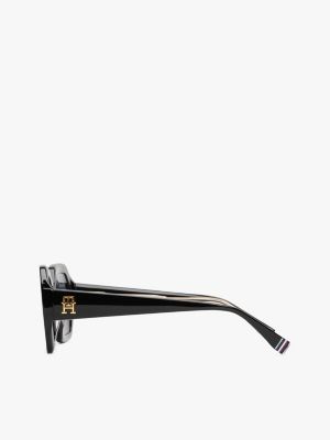 schwarz sechseckige sonnenbrille mit th-monogramm für damen - tommy hilfiger