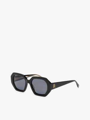 schwarz sechseckige sonnenbrille mit th-monogramm für damen - tommy hilfiger