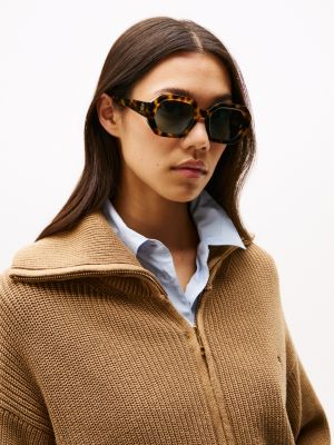 yellow hexagonal th monogram sunglasses for women tommy hilfiger