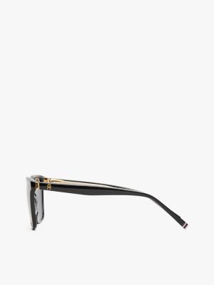 lunettes de soleil carrées à monogramme th noir pour femmes tommy hilfiger