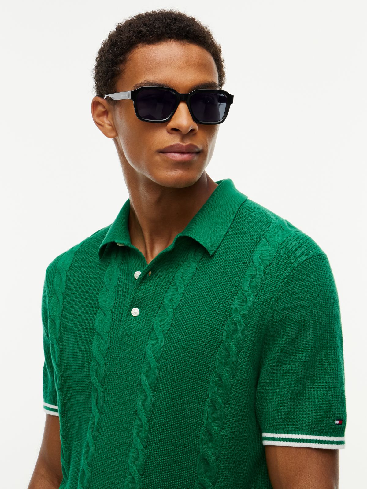 Signature Tip Rectangular Sunglasses — Black