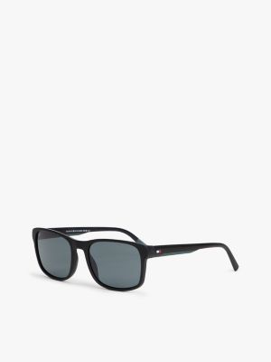 black rechteckige sonnenbrille mit flag für herren - tommy hilfiger