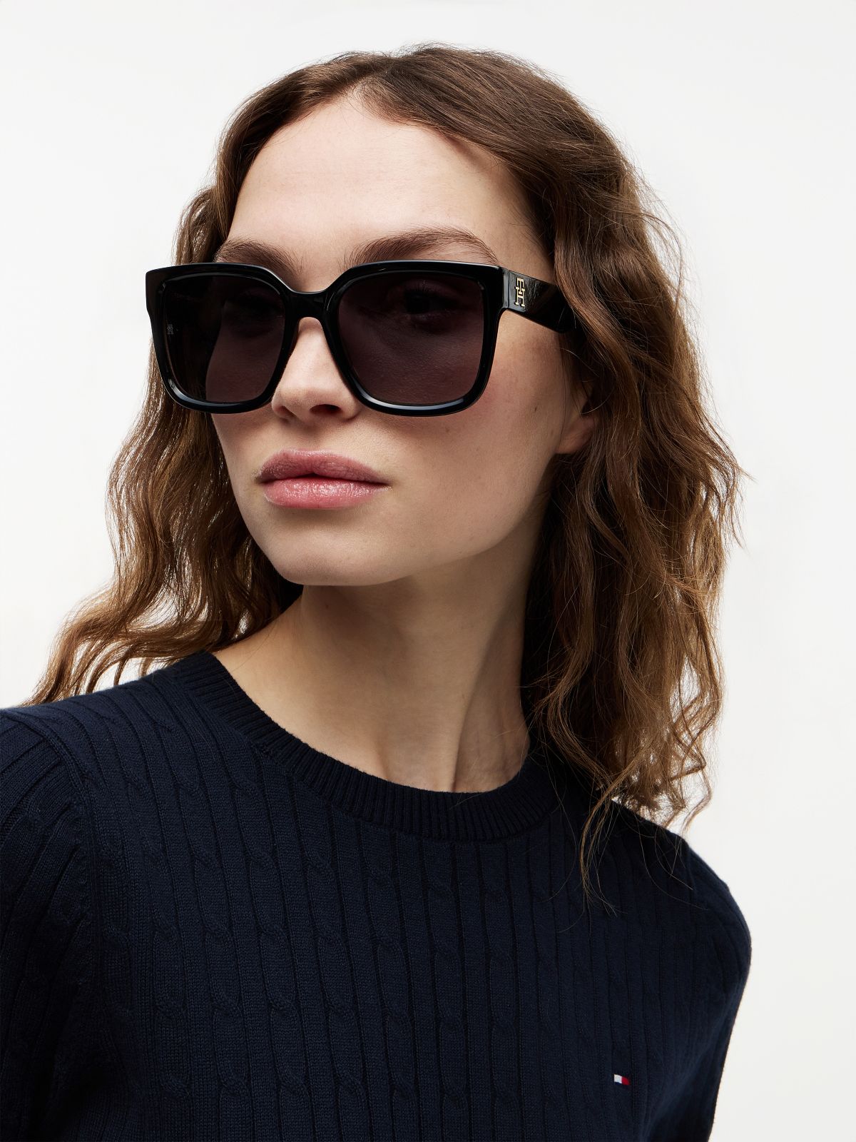 TH Monogram Polarised Square Sunglasses — Black