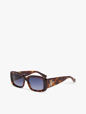 brown rechteckige sonnenbrille mit logo-emblem für damen - tommy hilfiger