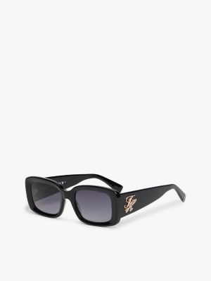 black rechteckige sonnenbrille mit logo-emblem für damen - tommy hilfiger