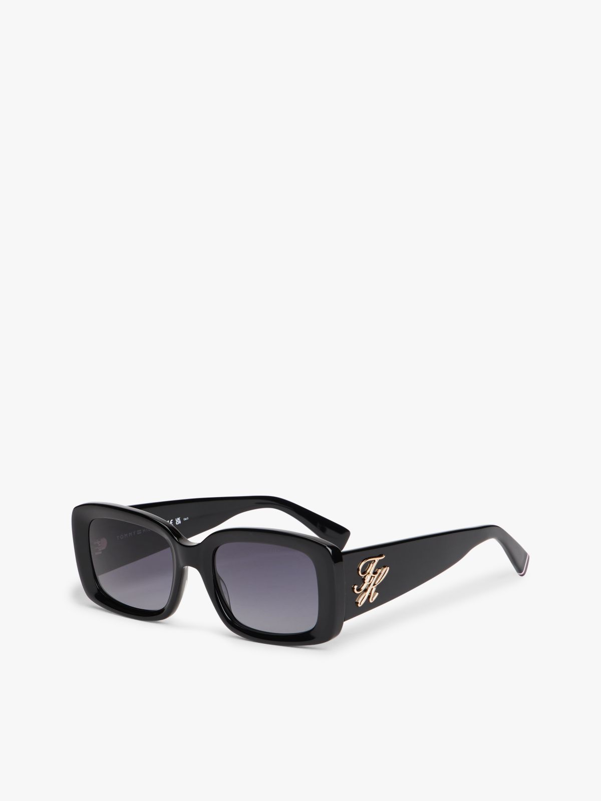 Logo Plaque Rectangular Sunglasses — Black