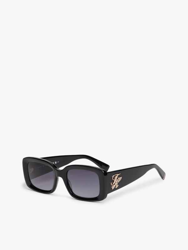 Logo Plaque Rectangular Sunglasses — Black