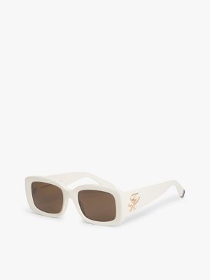 white rechteckige sonnenbrille mit logo-emblem für damen - tommy hilfiger