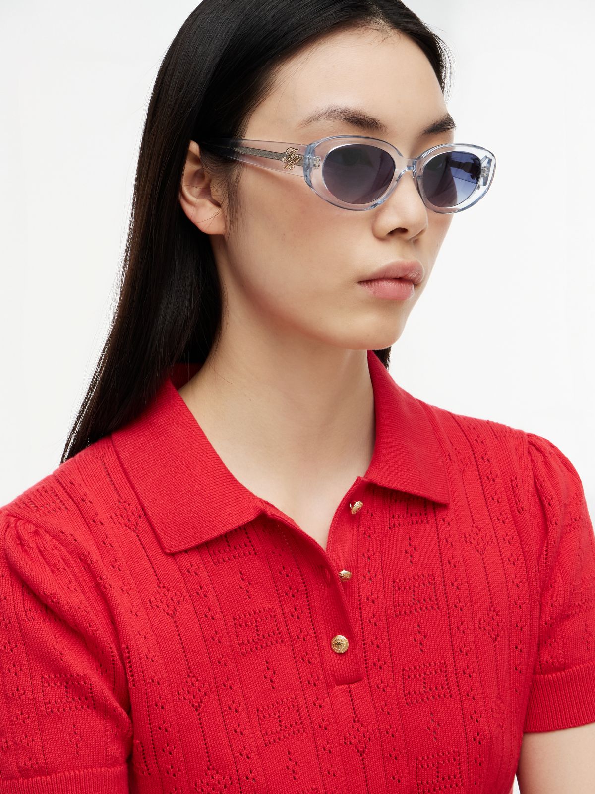 Logo Plaque Oval Sunglasses — Blue
