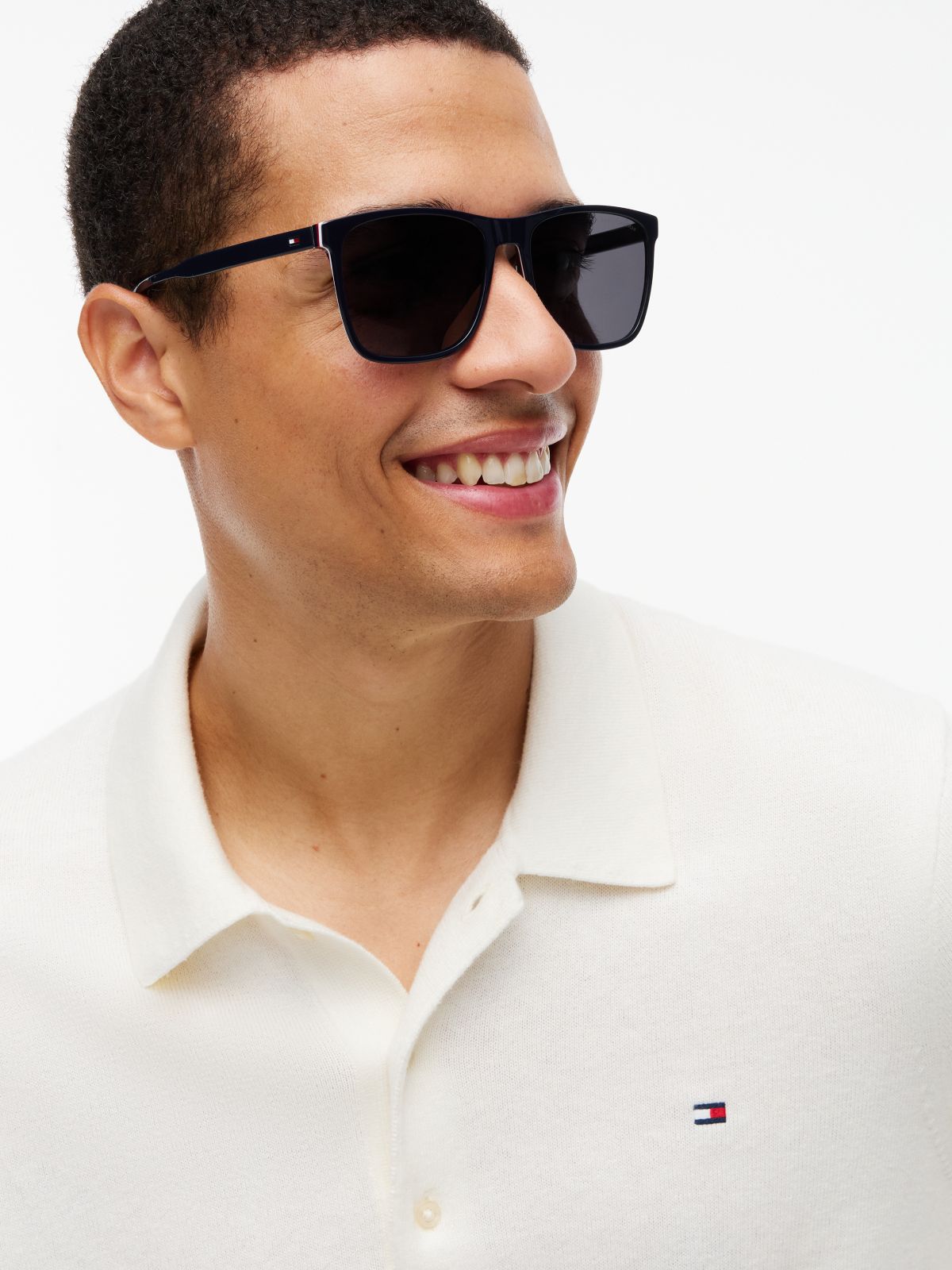 Global Stripe Rectangular Sunglasses — Blue
