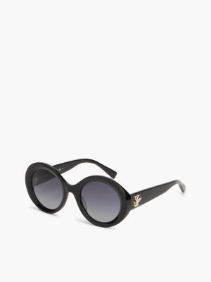 black logo temple round sunglasses for women tommy hilfiger