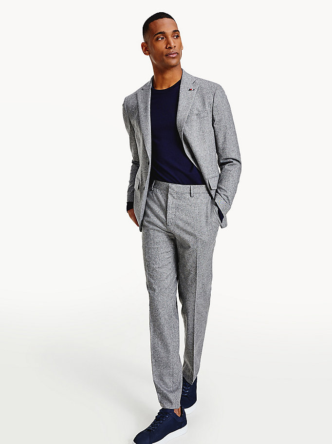 grey wool blend slim constructed suit for men tommy hilfiger