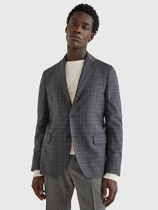 grey wool check constructed blazer for men tommy hilfiger