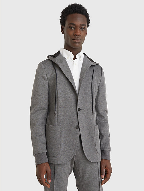 grey hooded unconstructed blazer for men tommy hilfiger