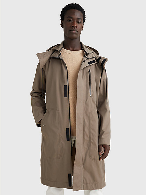 beige lardini gabardine removable hood coat for men tommy hilfiger