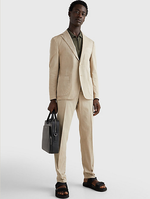beige garment-dyed slim fit suit for men tommy hilfiger