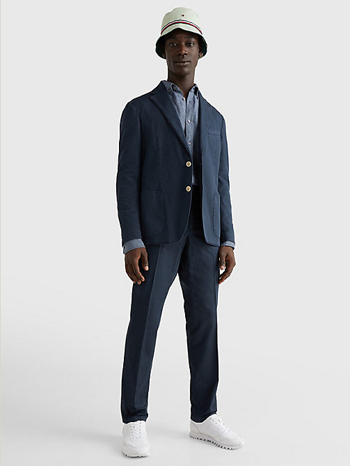 blue garment-dyed slim fit suit for men tommy hilfiger