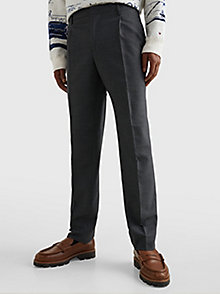 grey pleated slim fit trousers for men tommy hilfiger